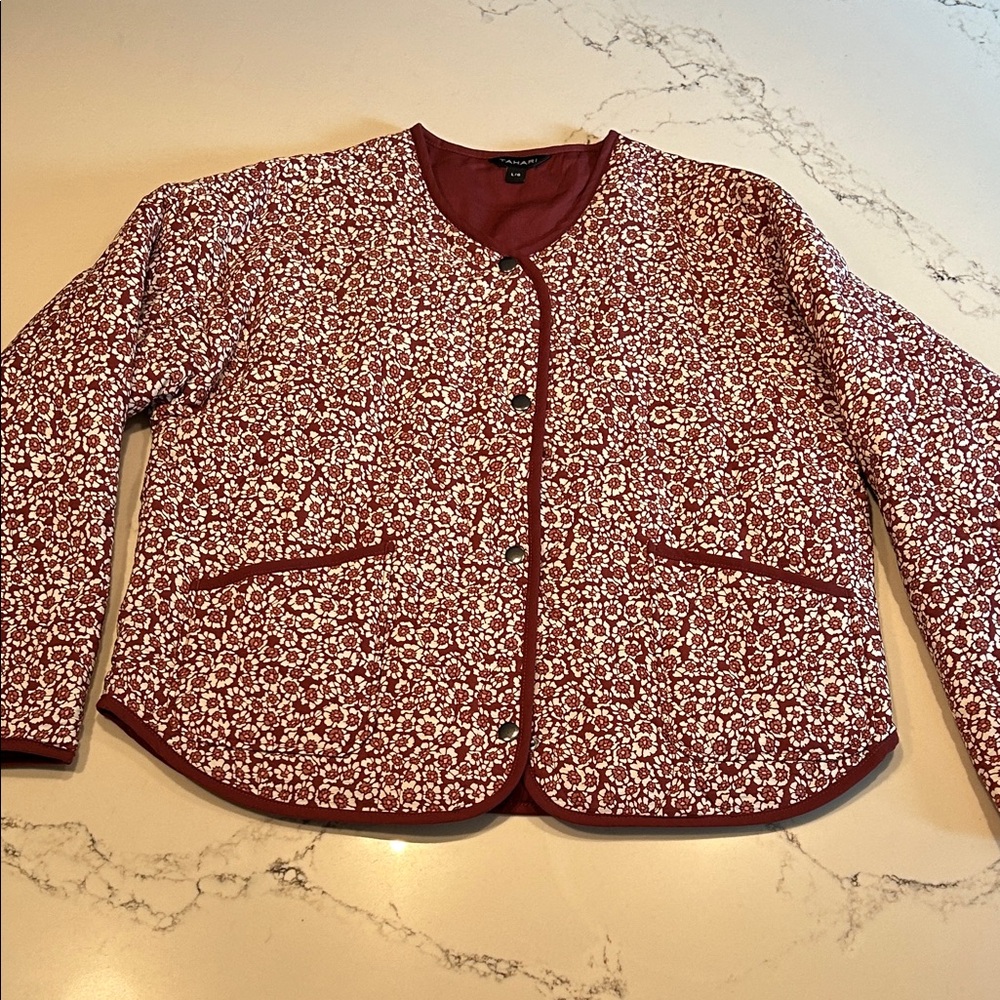 Tahari Quilted Floral Blazer in Red and White